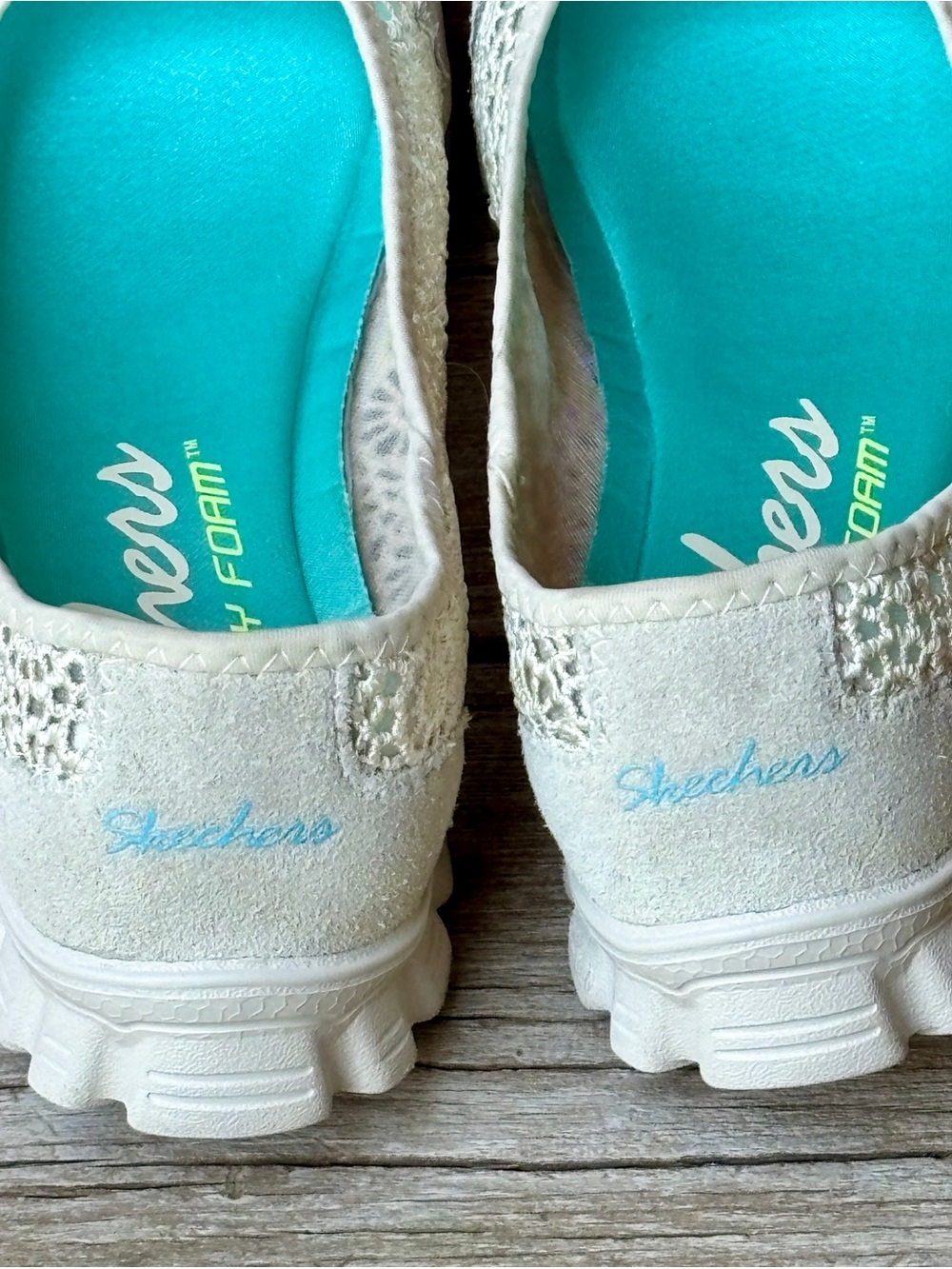 Skechers Comfort Memory Foam Ivory Natural Lace Slip On Shoes Sz 8M - Picture 5 of 7